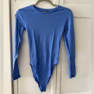 Zara Blue Long Sleeve Bodysuit S | Soft Stretch Cotton Viscose Fitted Top